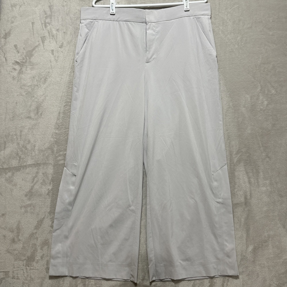 Athleta‎ Tribeca Wide Leg Crop Pants Women 16T Snap Side Slit Travel Light Gray